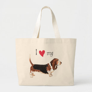 Ik hou van mijn Basset Hond Grote Tote Bag