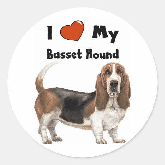 Ik hou van mijn Basset Hond Ronde Sticker (Voorkant)