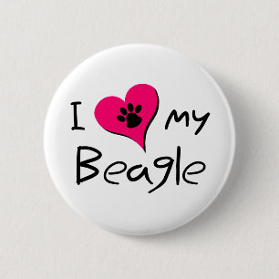 Ik hou van mijn Beagle Cute Paw-afdrukken op hart Ronde Button 5,7 Cm