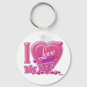 Ik hou van mijn BFF roze/paars - harten Sleutelhanger