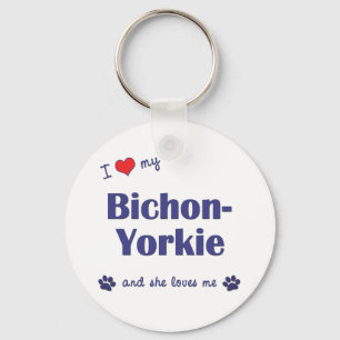 Ik hou van mijn Bichon-Yorkie (Vrouw Dog) Sleutelhanger