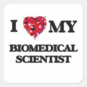 Ik hou van mijn biogeneeskundige wetenschapper vierkante sticker