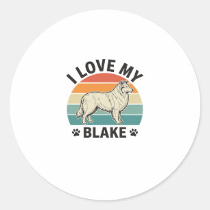 Ik hou van mijn Blake-hond Retro-gravureontwerp_1 Ronde Sticker