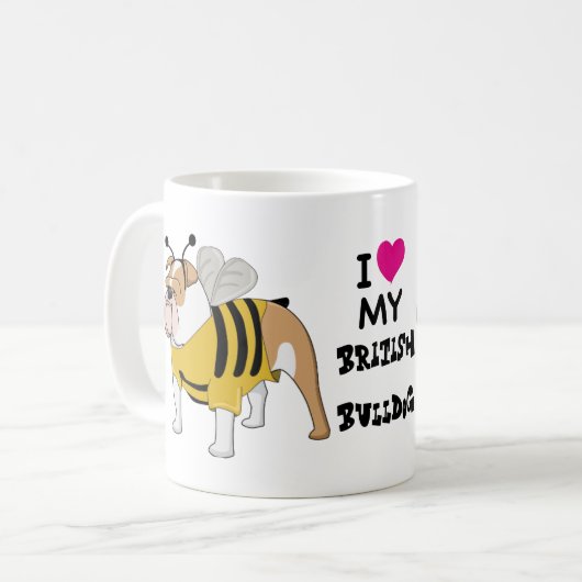 Ik hou van mijn Britse Bulldog Custom Cartoon Dog Koffiemok (Voorkant links)