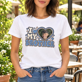 Ik hou van mijn broer gepersonaliseerde hart foto t-shirt