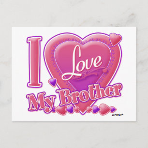 Ik hou van mijn broer roze/paars - hart briefkaart