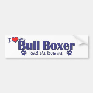 Ik hou van mijn bull Boxer (Vrouw Dog) Bumpersticker
