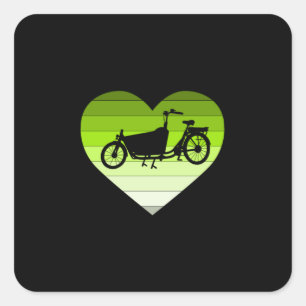 Ik hou van mijn Cargo Bike-Green Retro Heart Vierkante Sticker