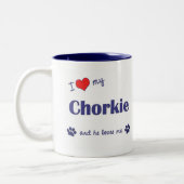 Ik hou van mijn chorkie (mannelijke hond) tweekleurige koffiemok (Links)