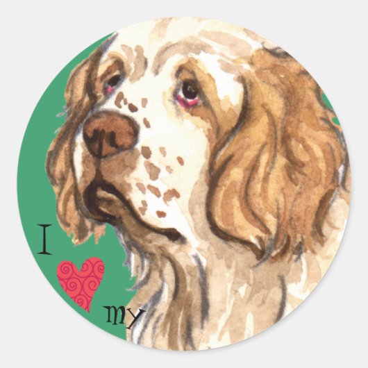 Ik hou van mijn Clumber Spaniel Ronde Sticker (Voorkant)