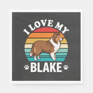 Ik hou van mijn Collie-hond Retro zonsondergang Servet