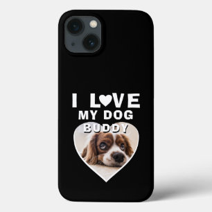 Ik hou van mijn Dog Heart Pet Name Foto Black iPhone 13 Hoesje