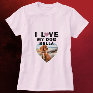 Ik hou van mijn Dog Pink Heart Dog Naam Foto T-shirt