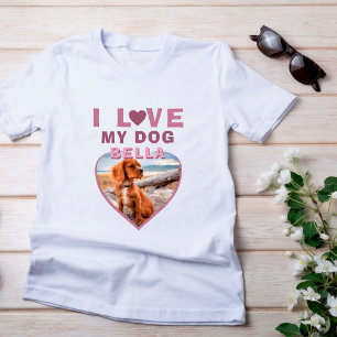 Ik hou van mijn Dog Pink Heart Foto Dog Naam T-shirt