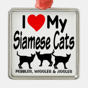 Ik hou van mijn drie Siamese katten Metalen Ornament