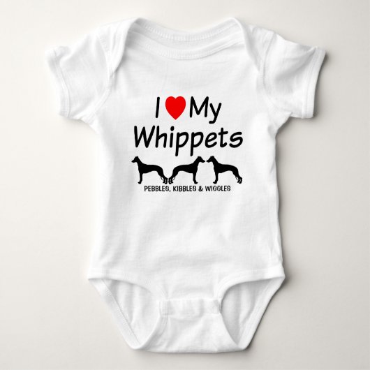 Ik hou van mijn drie Whippet Dogs Baby Bodysuit (Voorkant)