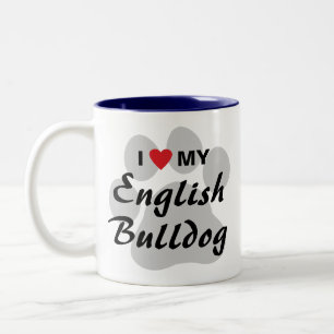 Ik hou van mijn Engelse Bulldog Pawprint Tweekleurige Koffiemok