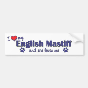Ik hou van mijn Engelse Mastiff (Vrouw Dog) Bumpersticker