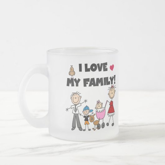 Ik hou van mijn familietshirts en cadeautjes matglas koffiemok (Links)