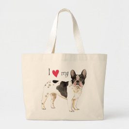 Ik hou van mijn Franse Bulldog Grote Tote Bag