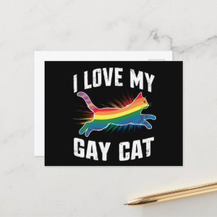 Ik hou van mijn gay cat grappige regenboog trots L Briefkaart