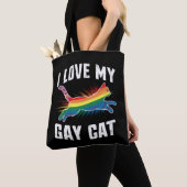 Ik hou van mijn gay cat grappige regenboog trots L Draagtas (Dichtbij)