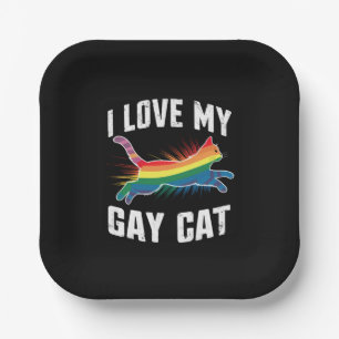 Ik hou van mijn gay cat grappige regenboog trots L Papieren Bordje