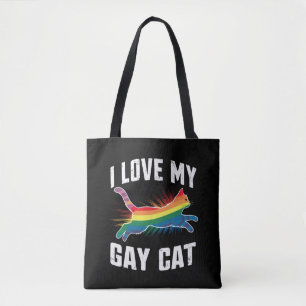 Ik hou van mijn gay kat grappige regenboog trots L Draagtas