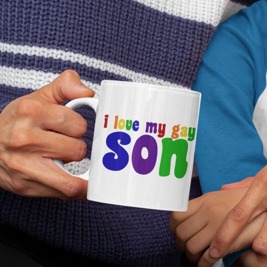 Ik hou van mijn Gay Son Retro Rainbow mama Koffiemok