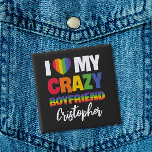 Ik hou van mijn gekke vriend regenboog pride lgbtq vierkante button 5,1 cm