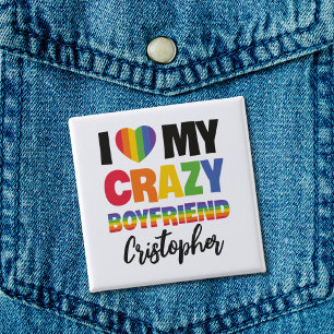 Ik hou van mijn gekke vriend regenboog pride lgbtq vierkante button 5,1 cm