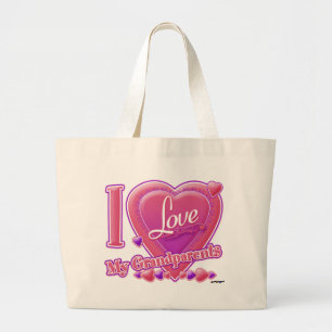 Ik hou van mijn grootouders roze/paars - hart grote tote bag