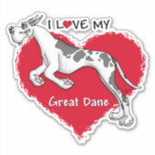 Ik hou van mijn Harlequin Great Dane Sticker (Voorkant)