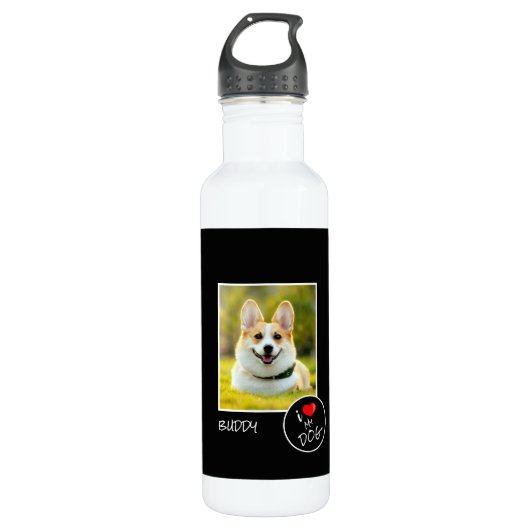 Ik hou van mijn hond, aangepaste foto - Pet Lovers Waterfles (Voorkant)