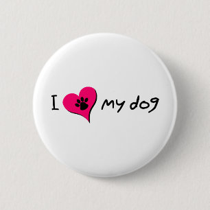 Ik hou van mijn hond Kute Paw Print on Heart Ronde Button 5,7 Cm