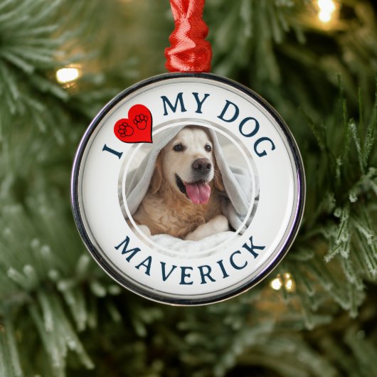 IK HOU VAN MIJN HOND Persoonlijke Furbaby Fotocade Metalen Ornament (Boom)