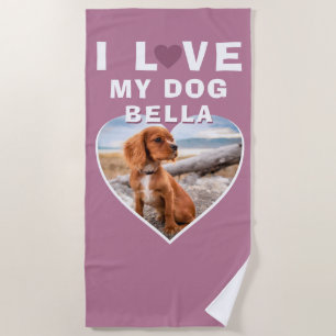 Ik hou van mijn hond Roze Hart Foto Hond Naam Strandlaken