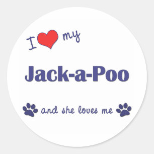 Ik hou van mijn Jack-a-Poo (Vrouw Dog) Ronde Sticker