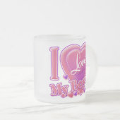 Ik hou van mijn jongens roze/paars - hart matglas koffiemok (Voorkant rechts)