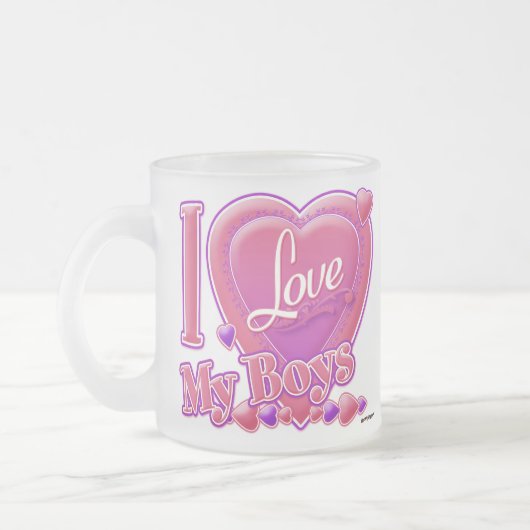 Ik hou van mijn jongens roze/paars - hart matglas koffiemok (Links)