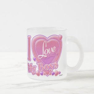 Ik hou van mijn jongens roze/paars - hart matglas koffiemok