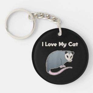Ik hou van mijn kat grappige opossum sleutelhanger
