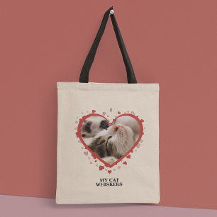 Ik hou van mijn kat-hart met foto en naam van huis tote bag