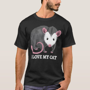 Ik hou van mijn kat Opossum Opossum kat grap T-shirt