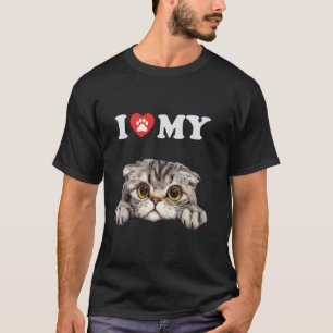Ik hou van mijn kat Schotse vouw katje grappige ka T-shirt