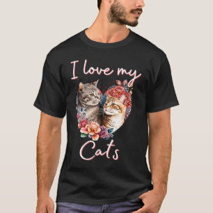 Ik hou van mijn katten Kattenmoeder Katten Hart T-shirt