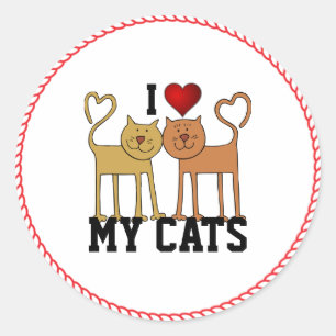 Ik hou van mijn katten, populair design, klassieke ronde sticker