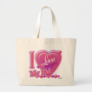 Ik hou van mijn Kind roze/paars - hart Grote Tote Bag