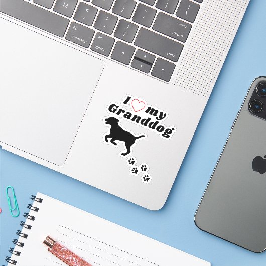Ik hou van mijn kleinhond - Grand dog Sticker (Laptop met iPhone)