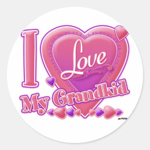 Ik hou van mijn kleinkind roze/paars - hart ronde sticker